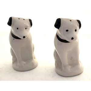 Salt Pepper Shakers-Victor & Nipper RCA Dogs-White & Black-Small-Orig Stoppers